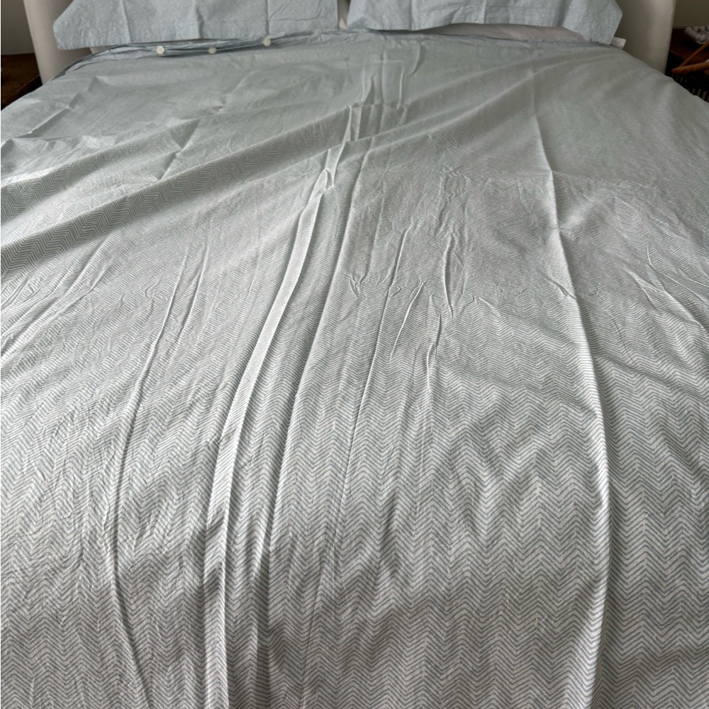 John Robshaw Light Blue Chevron Cotton Duvet Cover